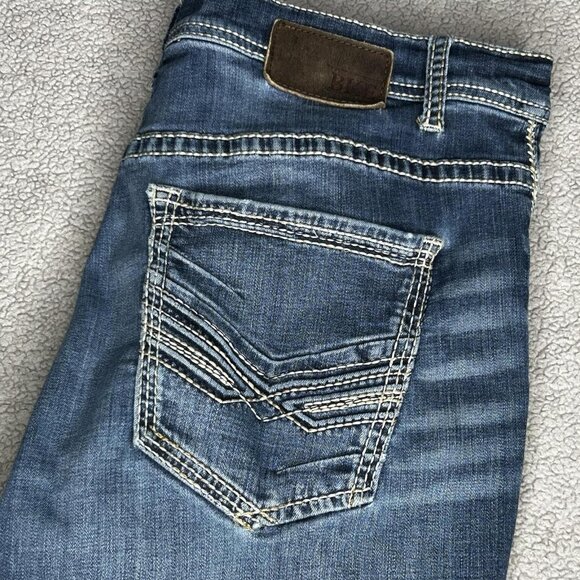 BKE Jake Jeans Mens 36L Blue Straight Leg Medium Wash Contrast Thick Stitch Y2K - Picture 1 of 15